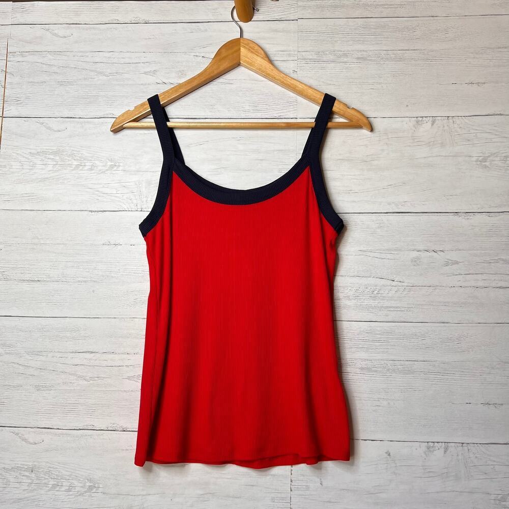 1 State Top Womens Size Medium Red & Navy Colorblock Jersey Tank Summertime